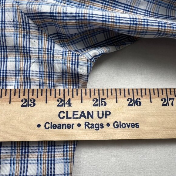 Peter Millar Mens Shirt Large Blue and White Plaid 100% Cotton Button-Down - Picture 7 of 10